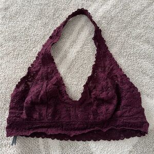 aerie Lace Halter Bralette - Burgundy